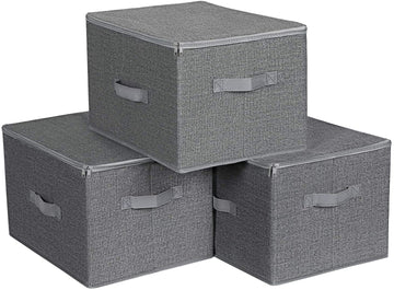 Opbergboxen met deksel, set van 3, inklapbaar, stof, grijs, 40 x 30 x 25 cm