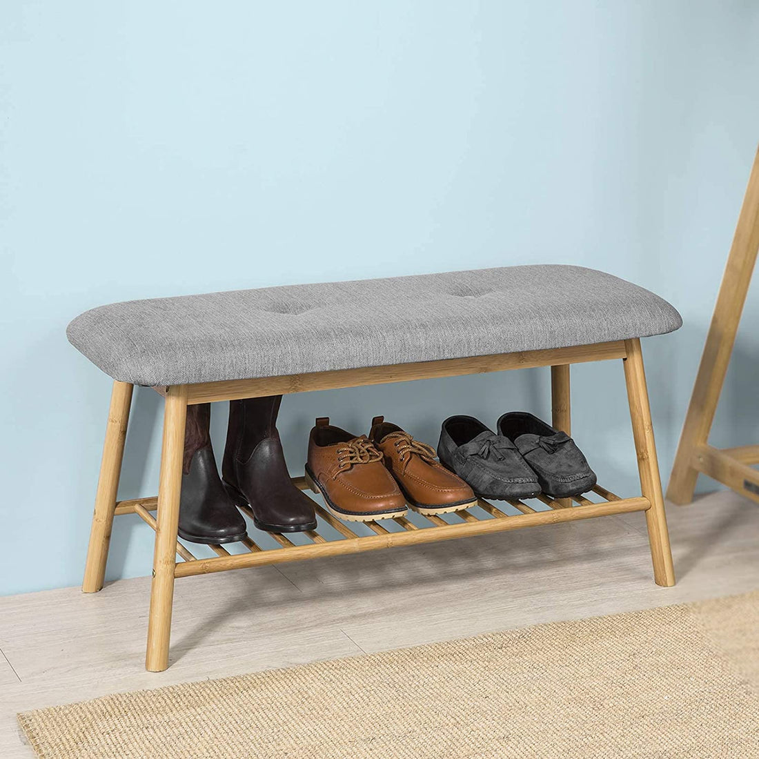 Bamboe Schoenenrek - Schoenenbank met Zitkussen - Gang - B91 × D34 × H45cm