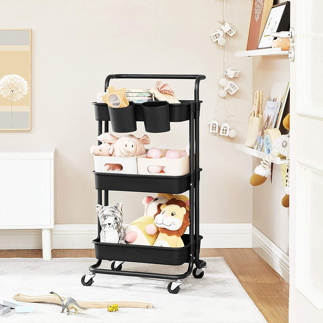 Keuken trolley, serveerwagen met 3 niveaus, zwart