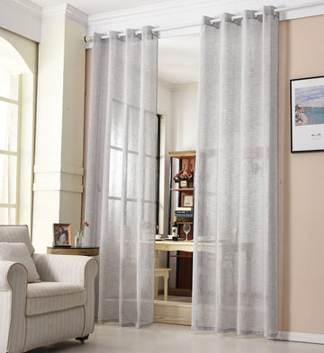Transparant gordijn met ogen in linnenlook | Wit | 140x225 cm