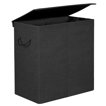 Zwarte wasmand met deksel - opvouwbaar - 69,25 x 39,4 x 5,6 cm