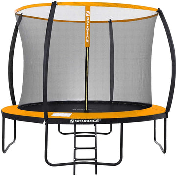Trampoline voor tuin, rond, veiligheidsnet, ladder, zwart-oranje, 305/366 cm