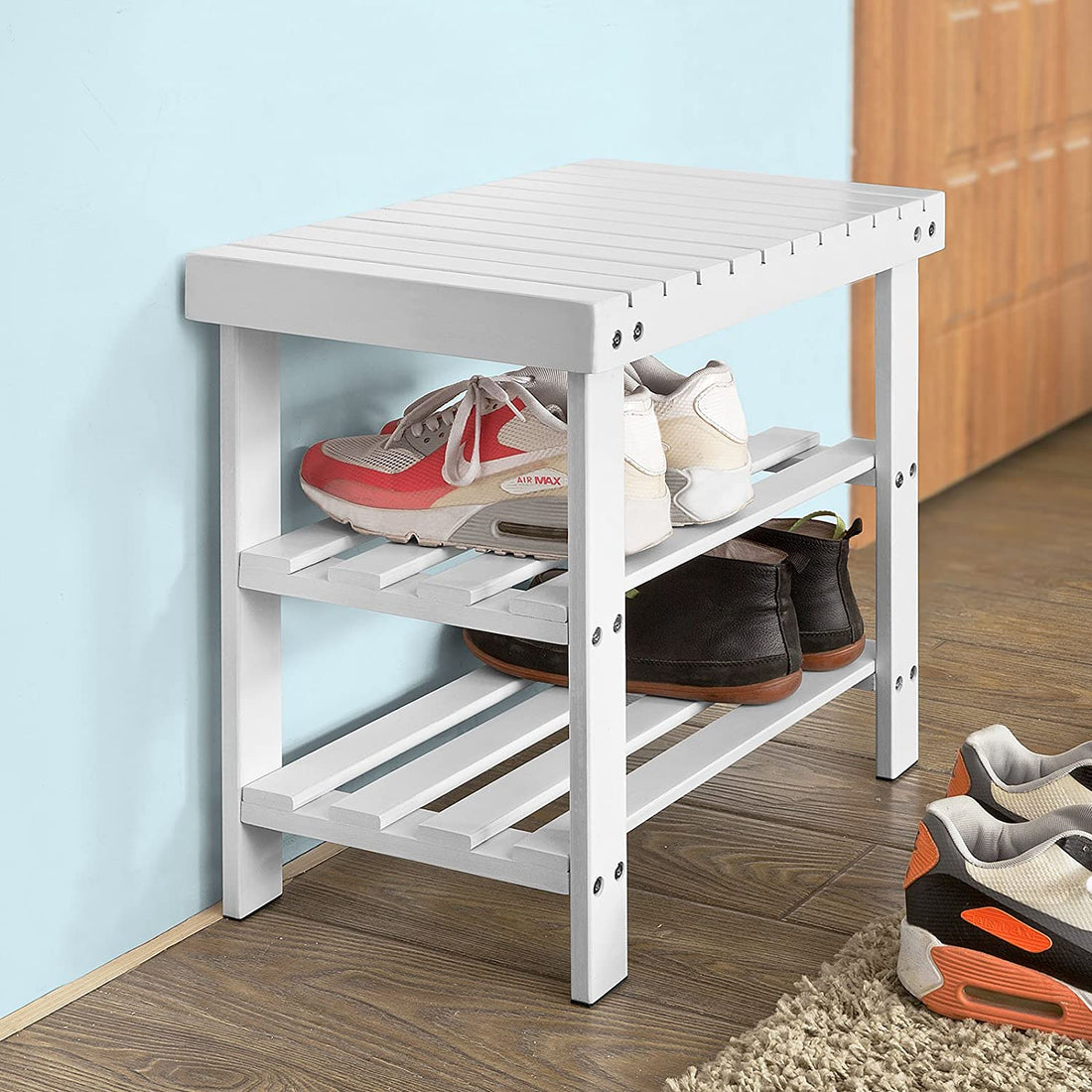 Bamboe 2-laags schoenenrek - Schoenenbank - Badkamerplank - B50 x D29 x H46cm