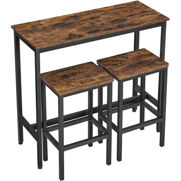 Barset met hoge tafel en 2 krukken - bruin/zwart - hout en metaal