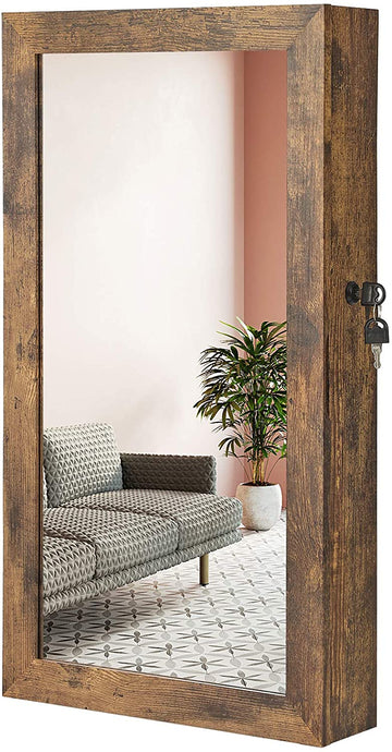 Sieradenspiegelkast met slot - wandkast - vintage bruin - 37 x 10 x 67 cm