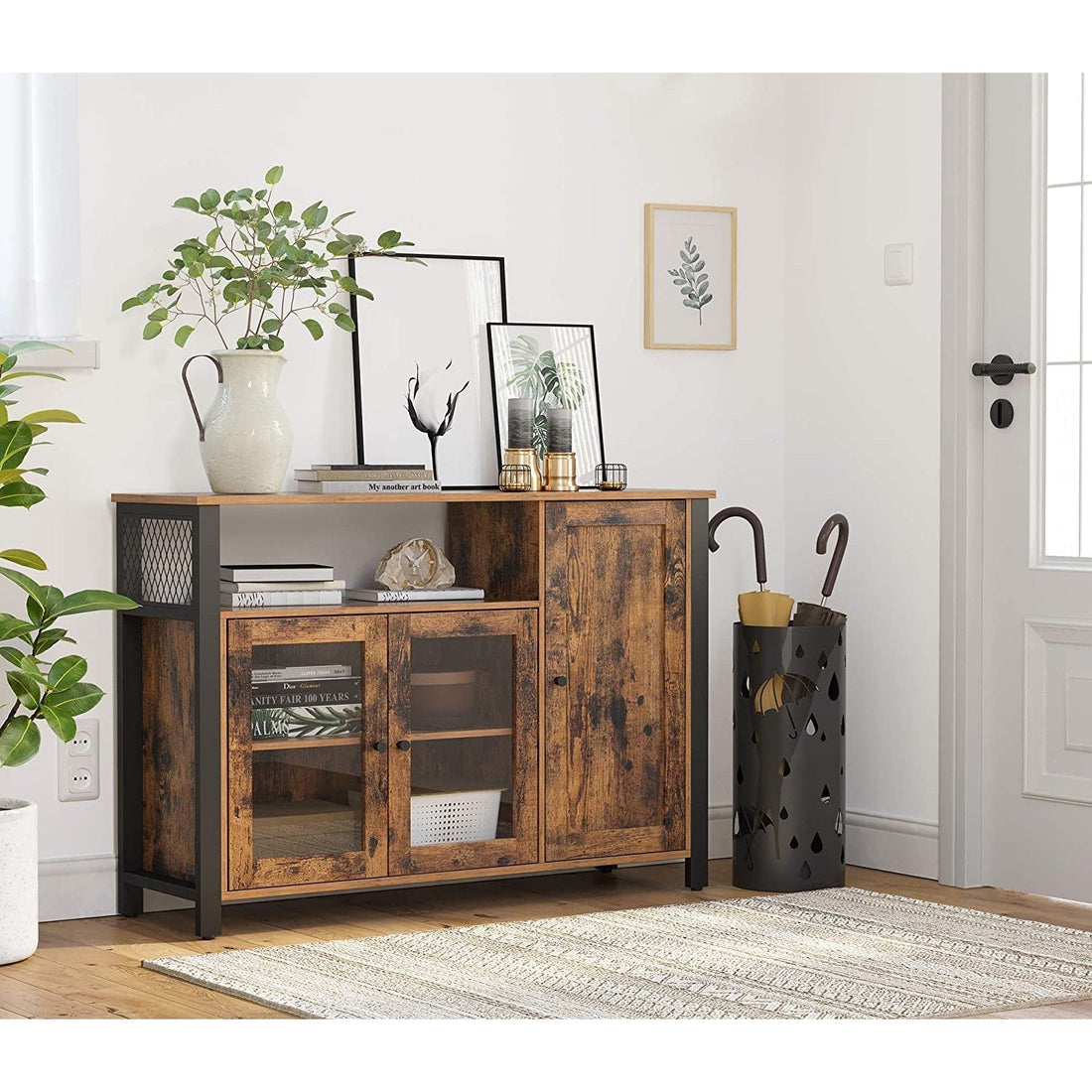 Anrichte - Küchenschrank - Geschirrschrank - 3 Türen - Vintage Braun-Schwarz - 110 x 33 x 75 cm