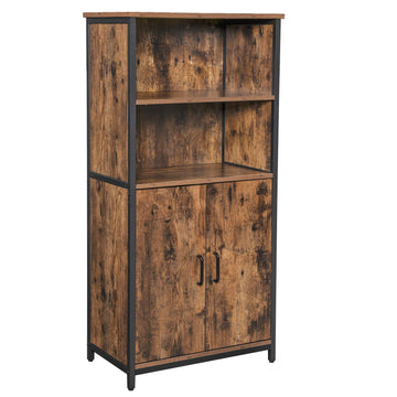 Boekenkast met 2 open vakken, verstelbare plank, vintage bruin-zwart (60 x 35 x 125 cm)