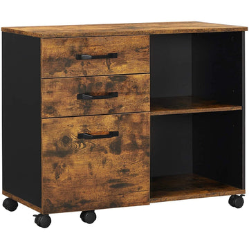 Archiefkast op wielen, 3 laden, industrieel, bruin-zwart, 80 x 40 x 66 cm