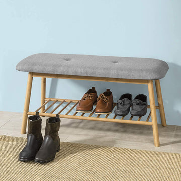 Bamboe Schoenenrek - Schoenenbank met Zitkussen - Gang - B91 × D34 × H45cm