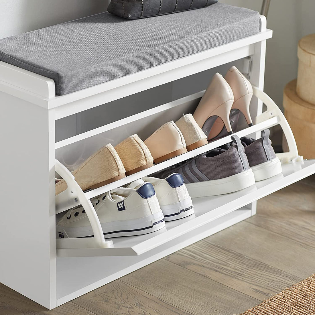 Hallway Shoe Bench - Schoenenrek - Schoenenkast met zitkussen en fliplade - L70 x B49 x H19cm