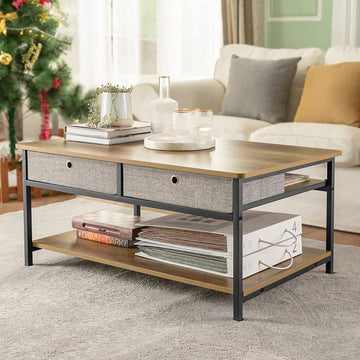 Industriële Vintage Stijl Salontafel - Woonkamertafel - 2 Stoffen Laden - B100 x D60 x H46cm
