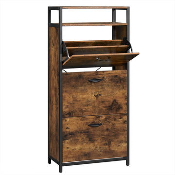 Schoenenkast met 3 kleppen - schoenenrek - 12-18 paar - vintage bruin-zwart (60 x 30 x 130 cm)