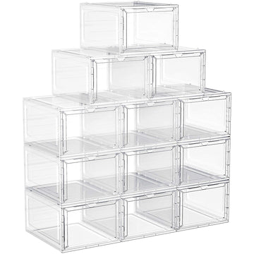 Schoenenboxen set van 12 - transparant, stapelbaar - 27 x 34,5 x 19 cm - maat 45