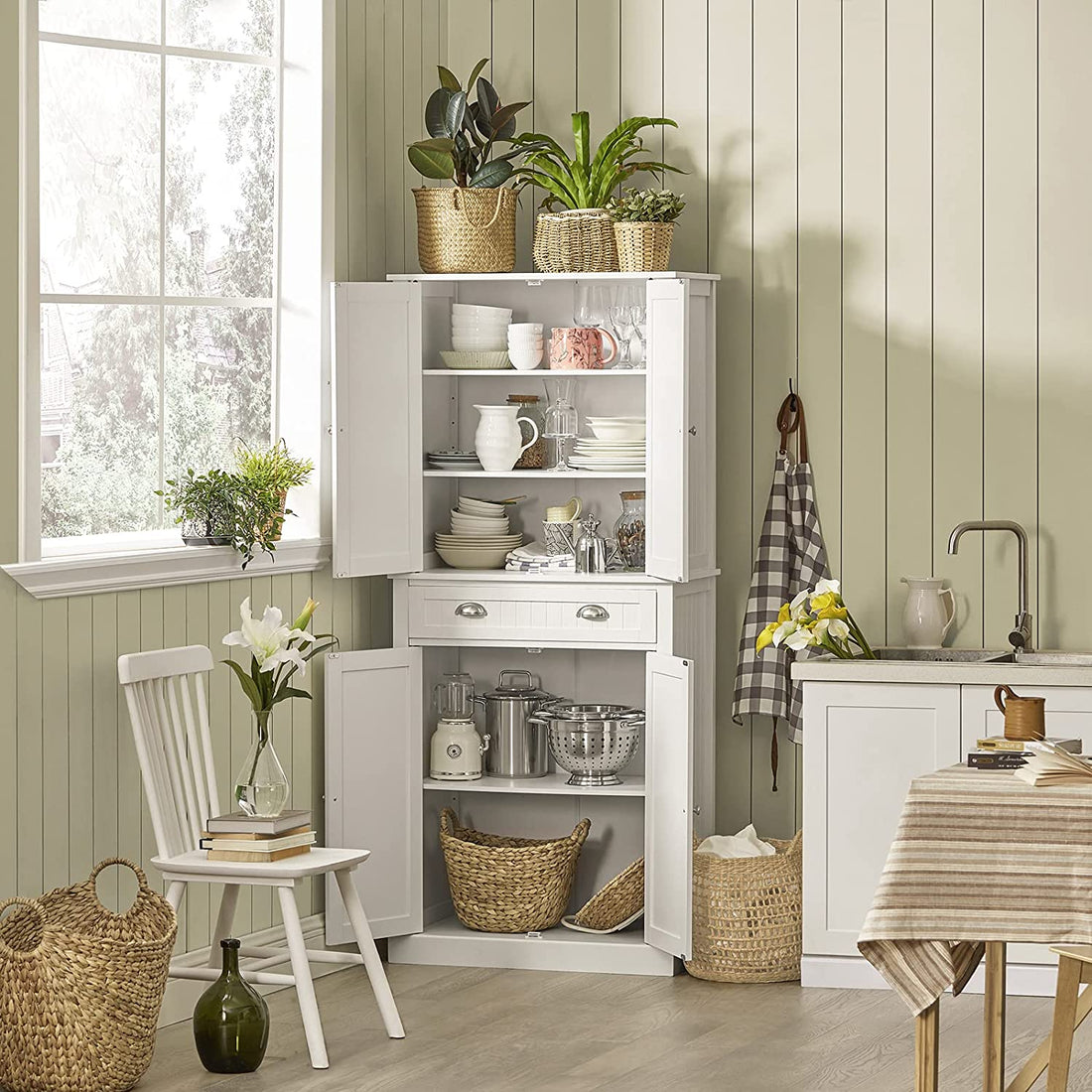 hoge keukenkast met 2 kasten en 1 lade - keuken eetkamer woonkamer hoge kast kast dressoir
