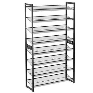 Schoenenrek met 8 niveaus – 2 stapelbare metalen rekken met verstelbare gaasplanken, zwart