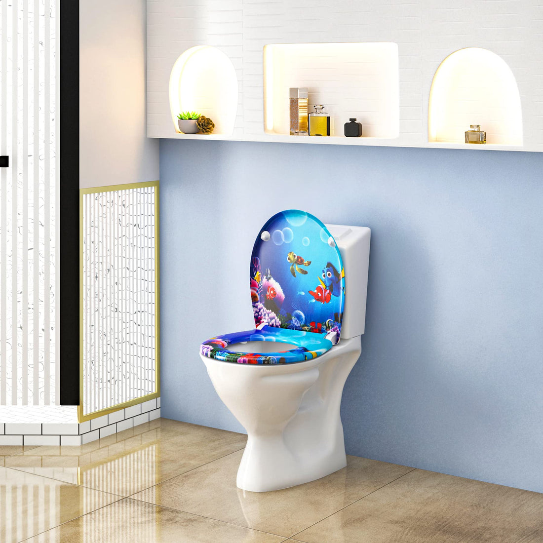 Toilettensitz mit Softclose und Schnellbefestigung mit Goldfischmotiv