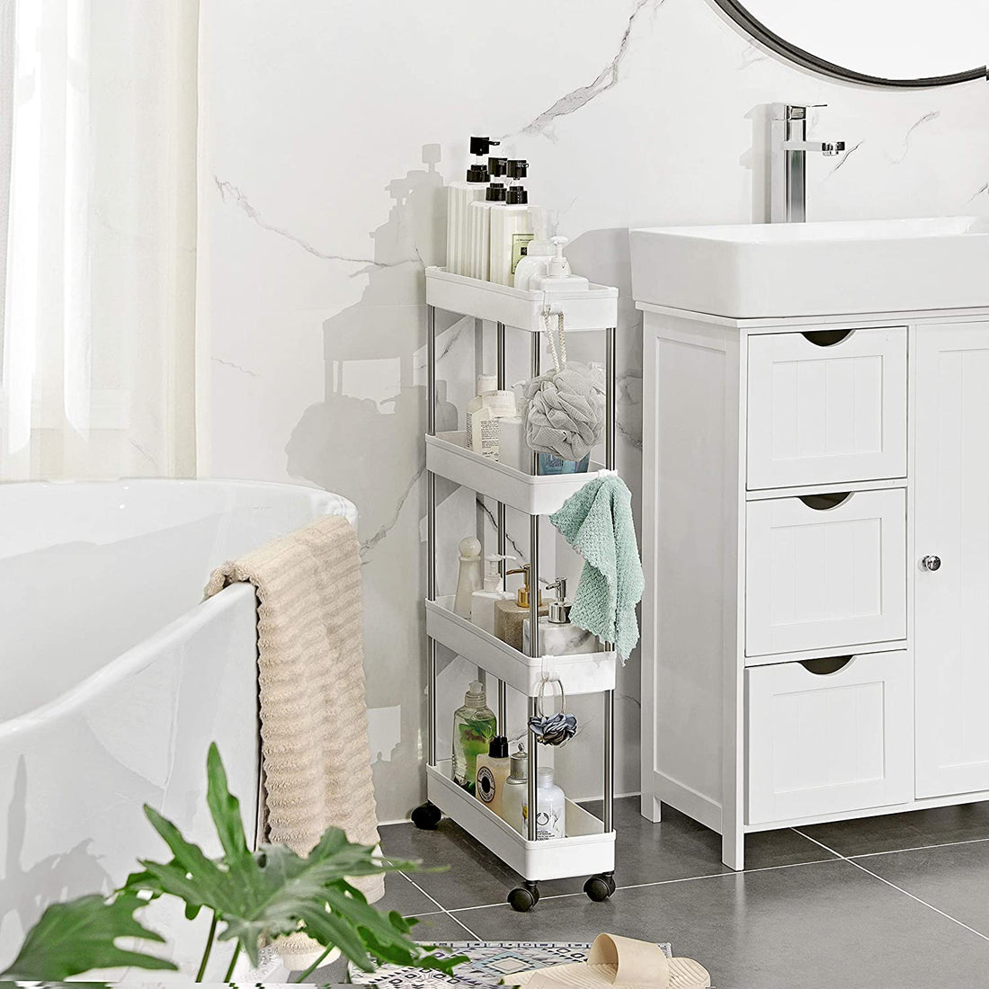 Trolley - Badkamer- en keukentrolley - Wit - 40 x 12,5 x 86 cm