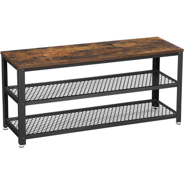 Schoenenbank met rek - industrieel - 100 x 30 x 45 cm - metaal en hout