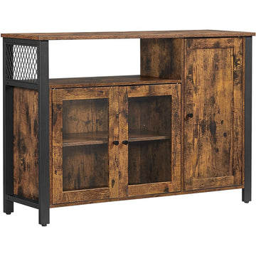 Dressoir - keukenkast - servieskast - 3 deuren - vintage bruin-zwart - 110 x 33 x 75 cm