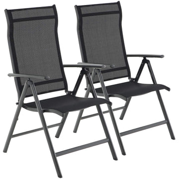 Tuinstoelen set van 2 - Opvouwbaar - Aluminium - Verstelbare rugleuning - Zwart/grijs