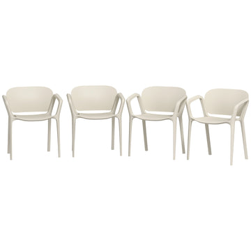 4-delige set stapelbare tuinstoelen met armleuningen | Kleur: Wit | Afmetingen: 56x60x75 cm