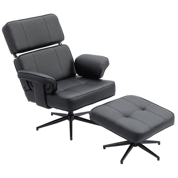 Verstelbare relaxstoel met voetenbank en hoofdsteun | Kleur: Grijs | Afmetingen: 91x79x89 cm