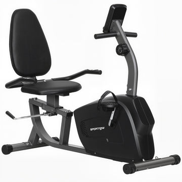 Magnetische recumbent hometrainer met 8 weerstandsniveaus en LCD | Kleur: Zwart | Afmetingen: 62x132x100 cm