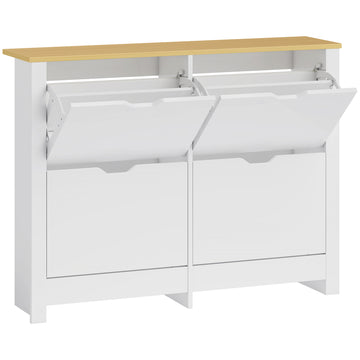 Smalle schoenenkast met 4 kleppen, 8-16 paar schoenen | Kleur: Wit | Afmetingen: 105x26x80 cm