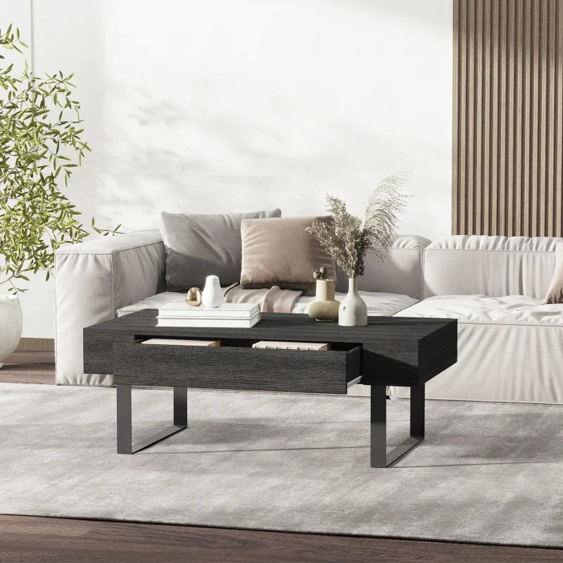 Couchtisch mit Schublade und Fach – Dunkelgrau | Farbe: Dunkelgrau | Abmessungen: 110x60x40 cm