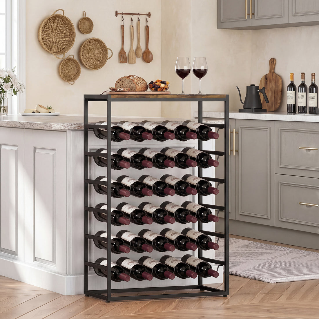 Wijnrek 30 flessen - Metalen flessenrek | Kleur: Rustiekbruin | Afmetingen: 59x30x88,5 cm