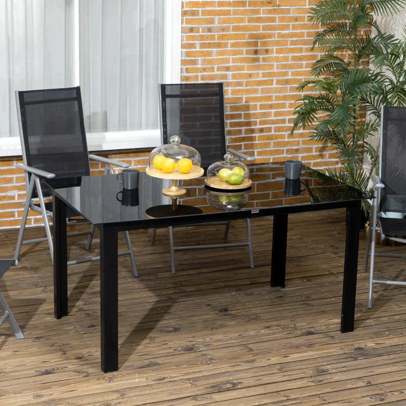 Aluminium tuintafel met glazen blad | Kleur: Zwart | Afmetingen: 90x150x74 cm