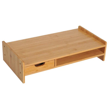 Houten monitorstandaard met lade en opbergruimte | Kleur: Natuurlijk | Afmetingen: 49x25.5x11.5 cm