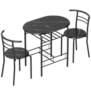 Eettafelset met 2 stoelen en opbergrek | Kleur: Zwart | Afmetingen: 52x80x76 cm