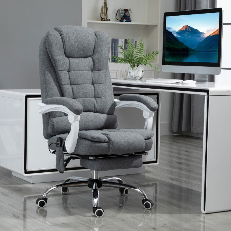 Massagebureaustoel met 6-puntsmassage en voetsteun | Kleur: Grijs | Afmetingen: 65x70x111-119 cm