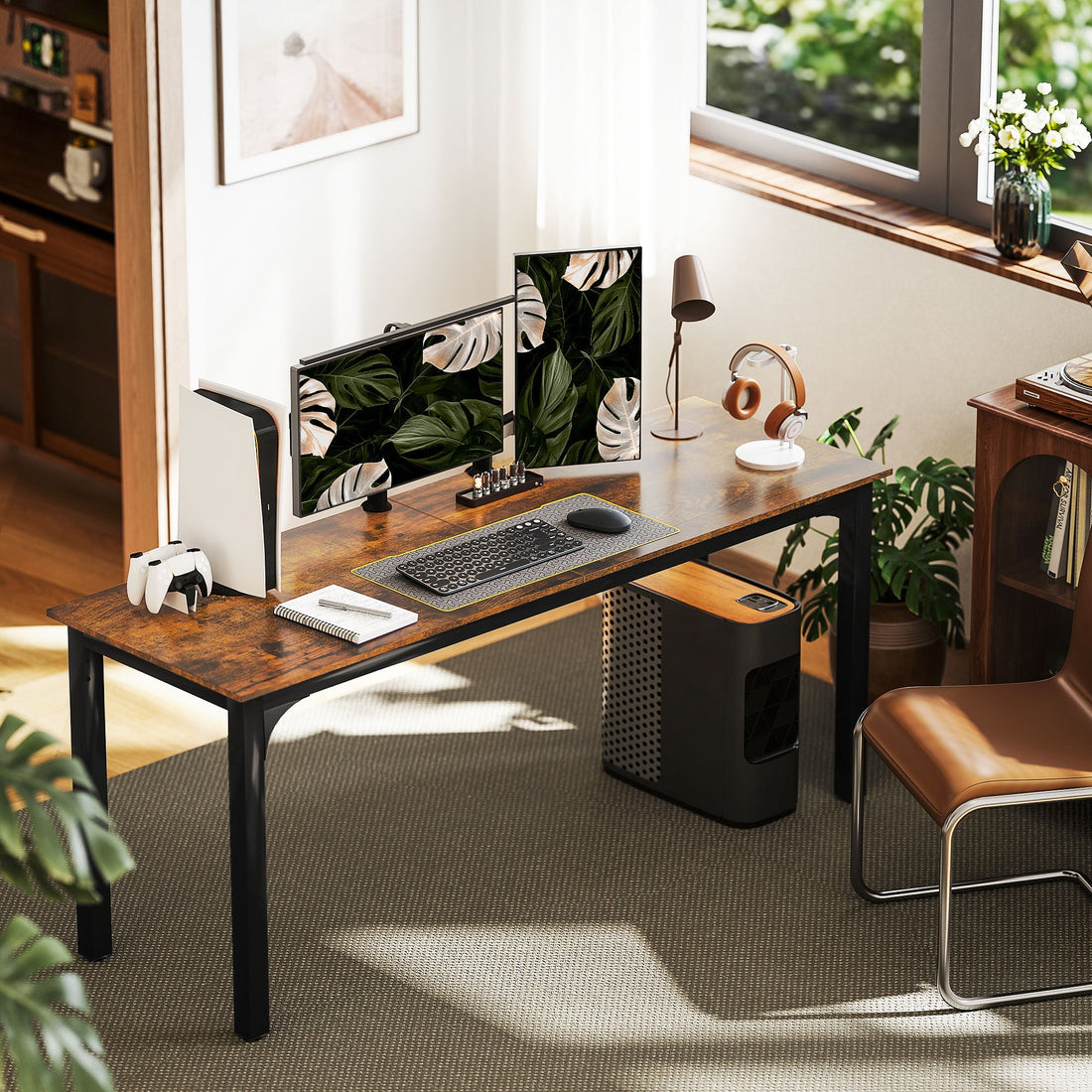 Computertisch, rustikales Design | Farbe: Braun, Schwarz | Abmessungen: 180x60x75 cm