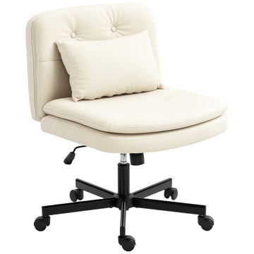 Armloze bureaustoel van kunstleer, wit, verstelbaar | Kleur: Wit | Afmetingen: 67x63x83-93 cm