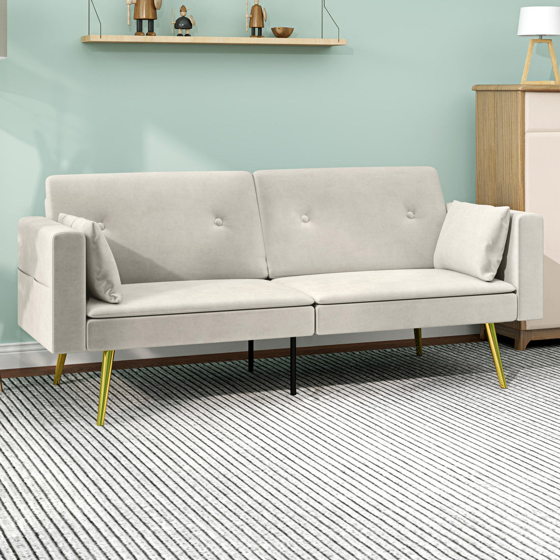 2-zits slaapbank - Verstelbare fluwelen bank | Kleur: Grijs | Afmetingen: 181x73x78,5 cm