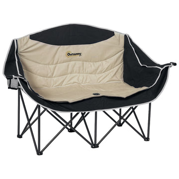 2-zits campingstoel met bekerhouders en draagtas | Kleur: Khaki | Afmetingen: 50x143x90 cm