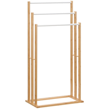 Vrijstaand handdoekrek met 3 niveaus | Kleur: Natuurlijk hout | Afmetingen: 25.8x48x94 cm