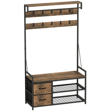 Garderobestandaard met schoenenrek | Kleur: Bruin+Zwart | Afmetingen: 100x40x180 cm
