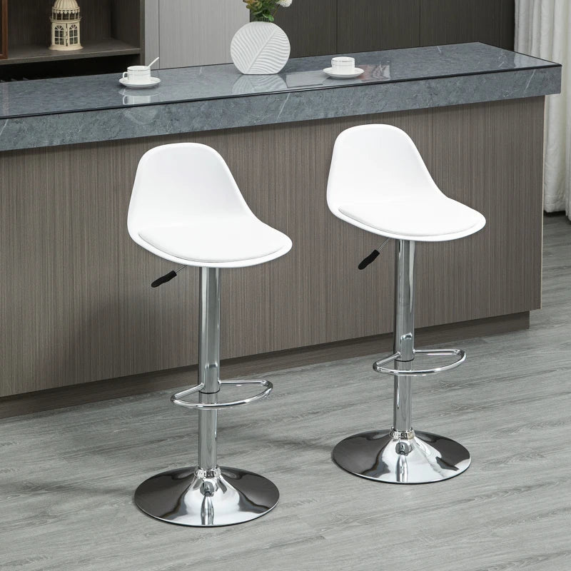 2 verstelbare barkrukken - Draaibare set | Kleur: Wit | Afmetingen: 42x40x82-104 cm