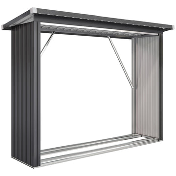 Brandhoutberging van staal met schuin dak | Kleur: Donkergrijs | Afmetingen: 66,5x213x150 cm