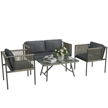 4-delige tuinset met sofa, fauteuils en tafel | Kleur: Grijs | Afmetingen: 65x116x68 cm