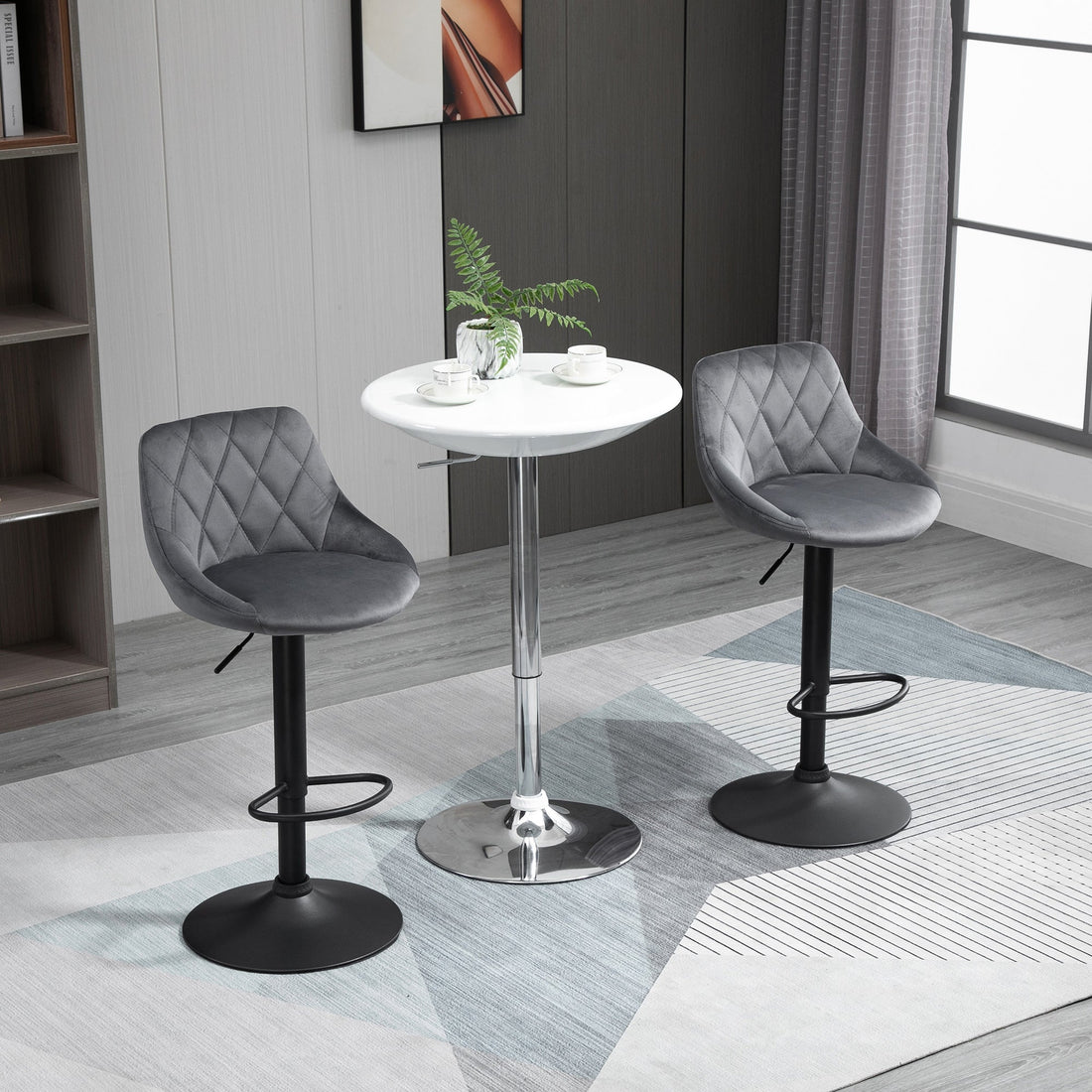 2 verstelbare velvet barkrukken, 360° draaibaar | Kleur: Grijs | Afmetingen: 46x48x83-104 cm