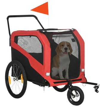 2-in-1 hondenfietskar en hondenbuggy | Kleur: Rood | Afmetingen: 77x170x90 cm