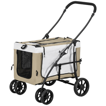 Opvouwbare hondenbuggy voor honden en katten | Kleur: Bruin | Afmetingen: 58x81x97.5 cm