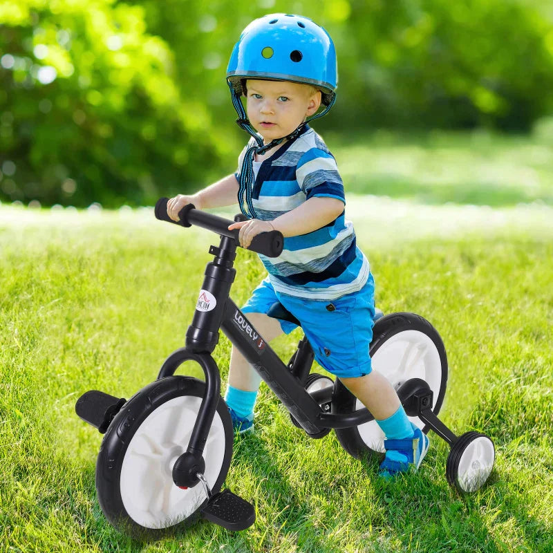 2-in-1 loopfiets met pedalen en zijwieltjes | Kleur: Zwart | Afmetingen: 36x85x54 cm