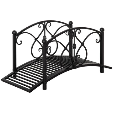 Tuinbrug met veiligheidsleuning - decoratieve brug | Kleur: Zwart | Afmetingen: 48x102x49 cm