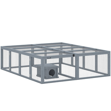 Houten konijnenren met schuilhok | Kleur: Grijs | Afmetingen: 150x180,4x48 cm