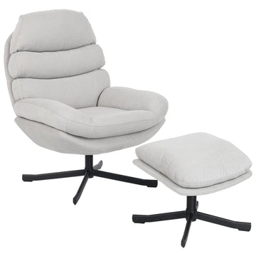 Relaxfauteuil met voetenbank - Chenille | Kleur: Wit | Afmetingen: 78x93x100 cm